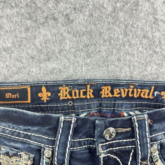 Rock Revival Meri Crop Jeans Womens 22 Dark Wash Faux Flap Embroidered Western - Picture 16 of 16